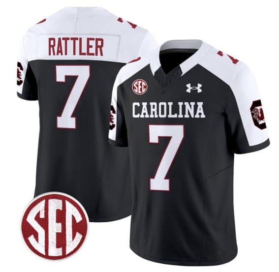 Men's Spencer Rattler Jersey #7 South Carolina Gamecocks Football 1980 Throwback Vapor Limited Black Alternate