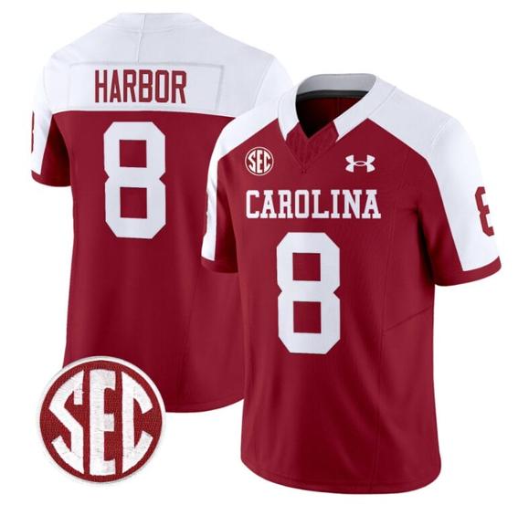 Men's Nyck Harbor Jersey #8 South Carolina Gamecocks Football 1980 Throwback Vapor Limited SEC Patch Garnet Alternate