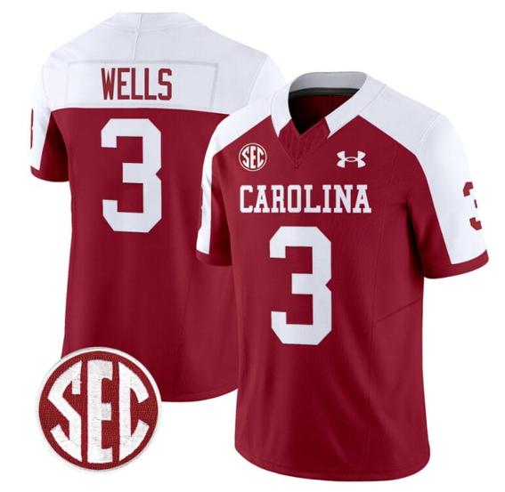 Men's Juice Wells Jersey #3 South Carolina Gamecocks Football 1980 Throwback Vapor Limited SEC Patch Garnet Alternate