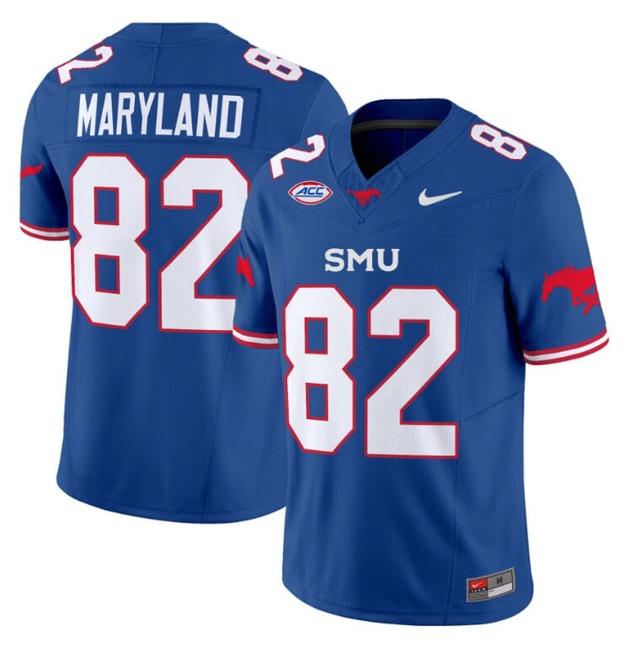 Men's Nike RJ Maryland Jersey #82 SMU Mustangs Icy College Football Vapor Limited Blue