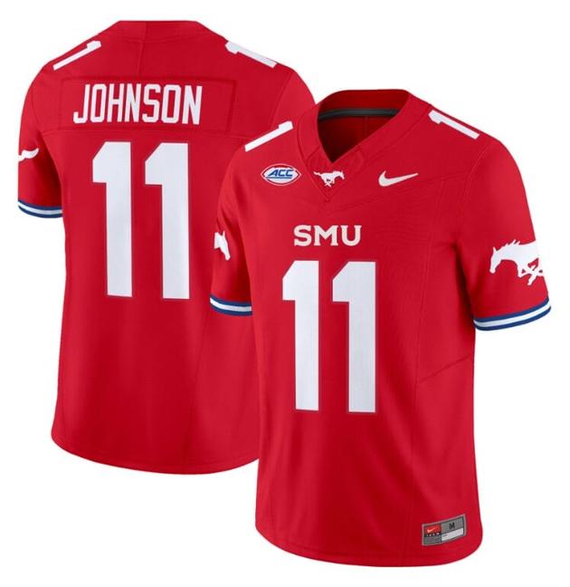 Men's Nike LJ Johnson Jr Jersey #11 SMU Mustangs Icy College Football Vapor Limited Red