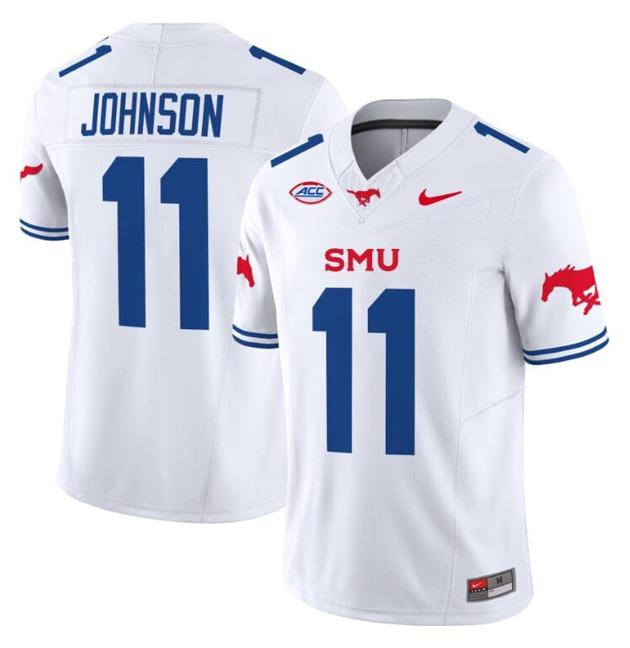 Men's Nike LJ Johnson Jr Jersey #11 SMU Mustangs Icy College Football Vapor Limited White