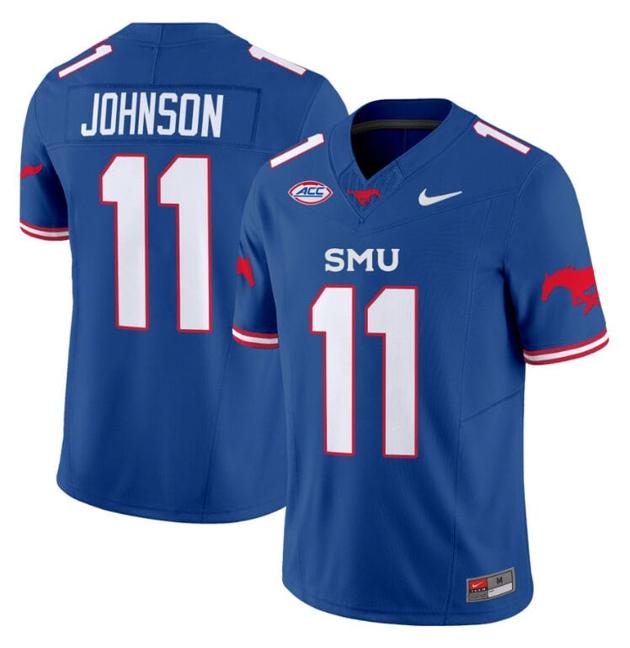 Men's Nike LJ Johnson Jr Jersey #11 SMU Mustangs Icy College Football Vapor Limited Blue