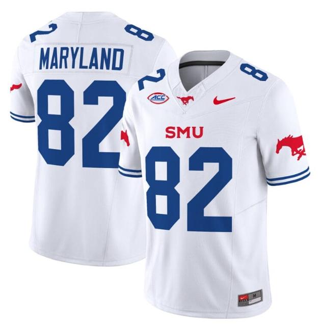 Men's Nike RJ Maryland Jersey #82 SMU Mustangs Icy College Football Vapor Limited White