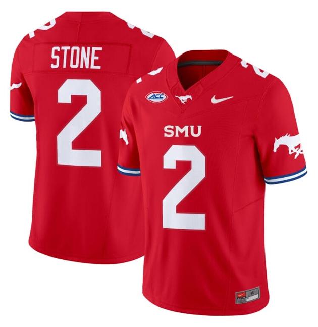 Men's Nike Preston Stone Jersey #2 SMU Mustangs Icy College Football Vapor Limited Red