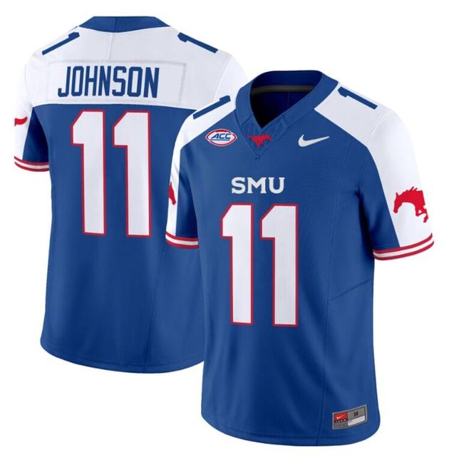 Men's Nike LJ Johnson Jr Jersey #11 SMU Mustangs Icy College Football Vapor Limited Blue Alternate