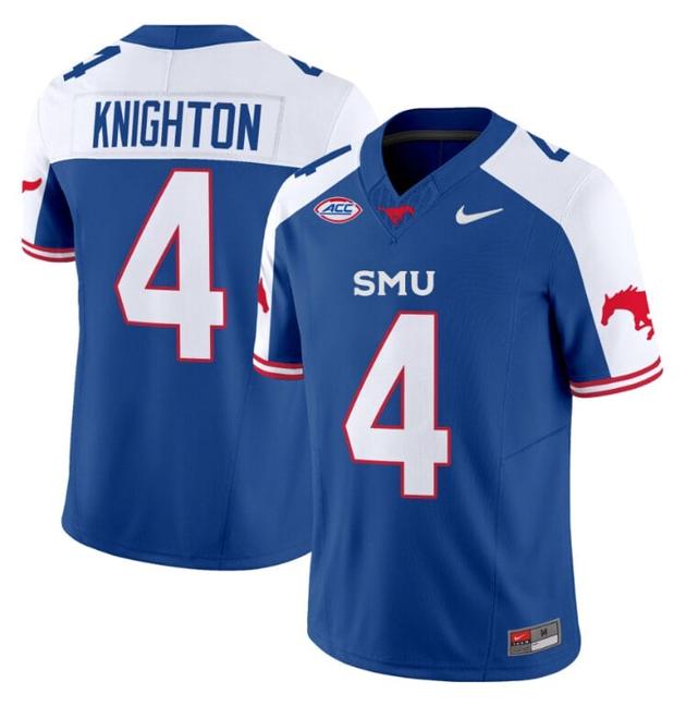 Men's Nike Jaylan Knighton Jersey #4 SMU Mustangs Icy College Football Vapor Limited Blue Alternate