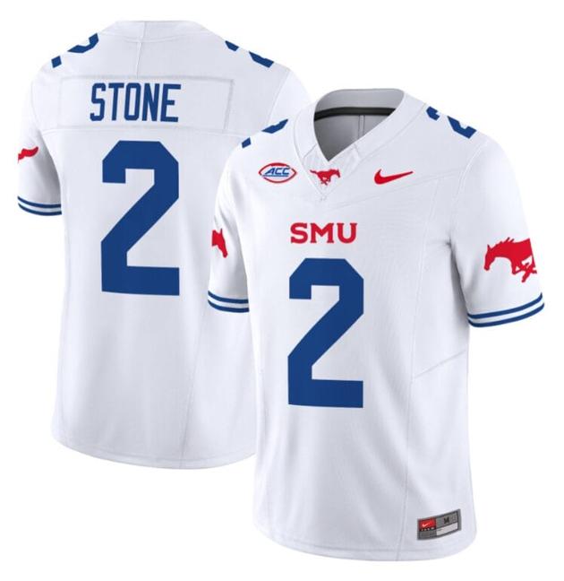 Men's Nike Preston Stone Jersey #2 SMU Mustangs Icy College Football Vapor Limited White