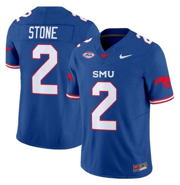 Men's Nike Preston Stone Jersey #2 SMU Mustangs Icy College Football Vapor Limited Blue