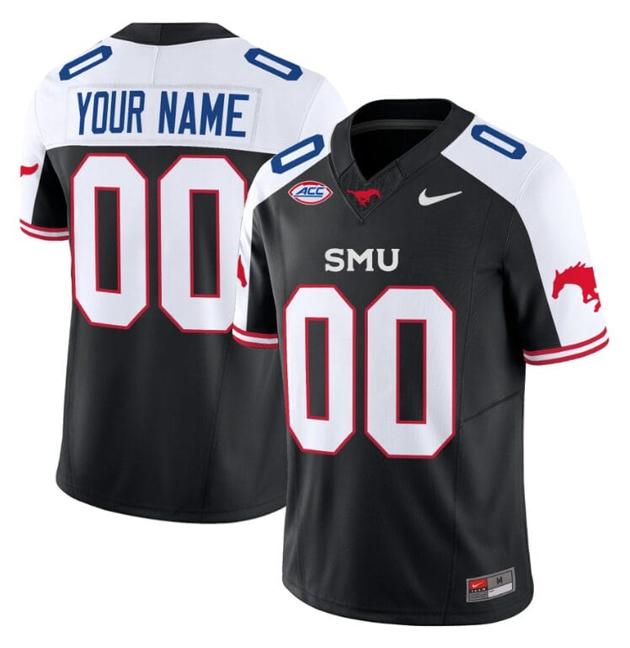 Men's Nike Custom SMU Mustangs Icy Jersey Name and Number College Football Vapor Limited Black Alternate