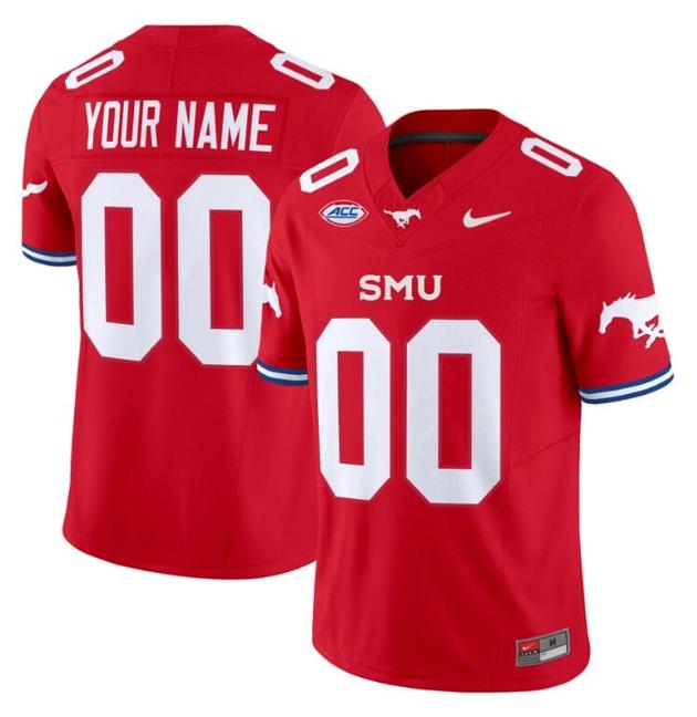 Men's Nike Custom SMU Mustangs Icy Jersey Name and Number College Football Vapor Limited Red