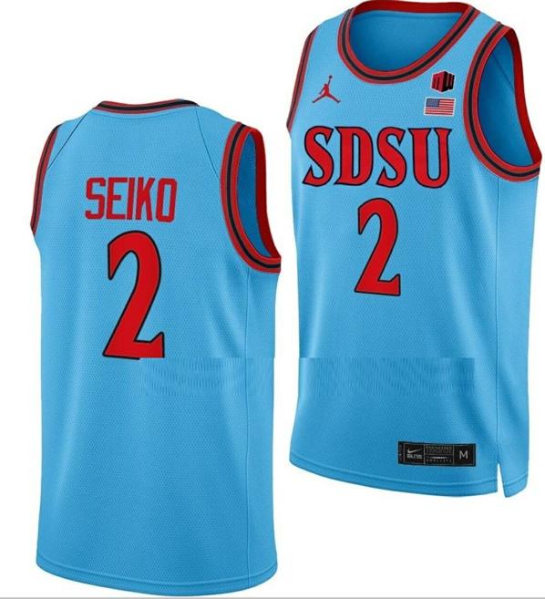 Men's Adam Seiko Jersey San Diego State Aztecs College Basketball Blue Alternate #2