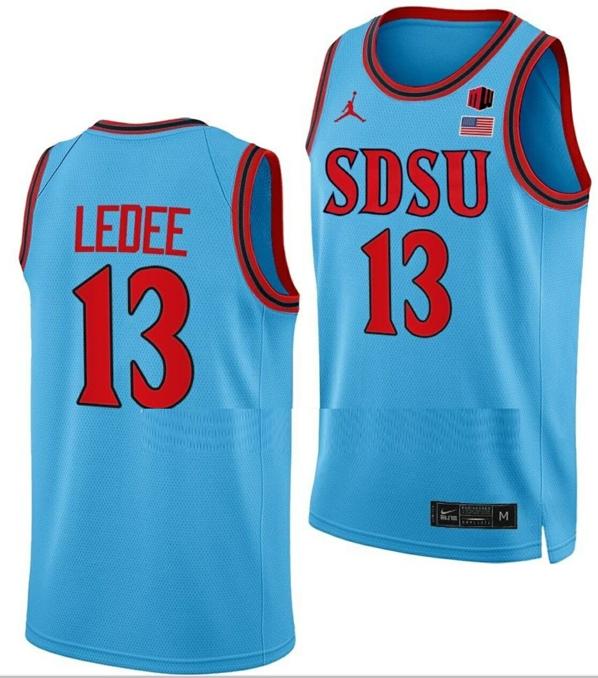 Men's Jaedon LeDee Jersey San Diego State Aztecs College Basketball Blue Alternate #13