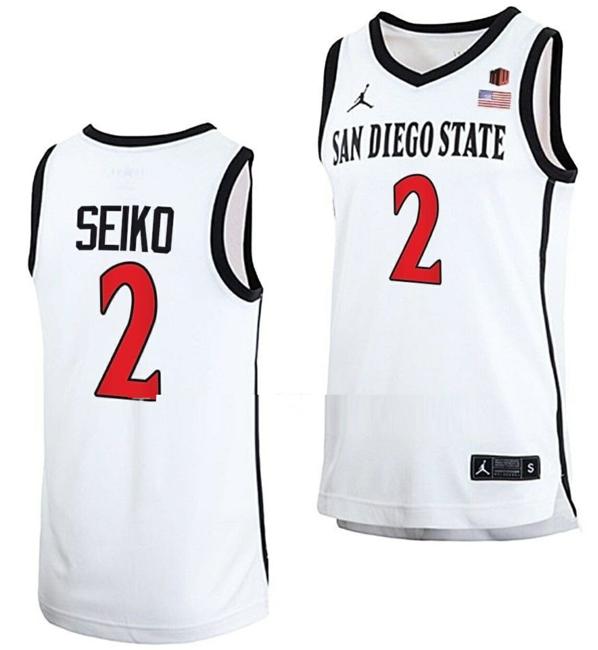 Men's Adam Seiko Jersey San Diego State Aztecs College Basketball Home White #2