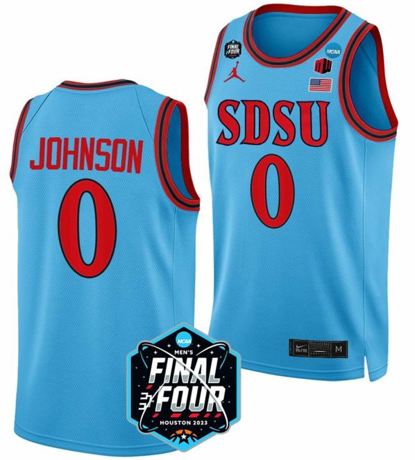 Men's Keshad Johnson Jersey San Diego State Aztecs College Basketball 2023 NCAA Final Four Blue #0