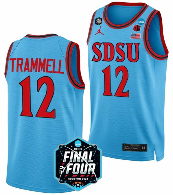 Men's Darrion Trammell Jersey San Diego State Aztecs College Basketball 2023 NCAA Final Four Blue #12