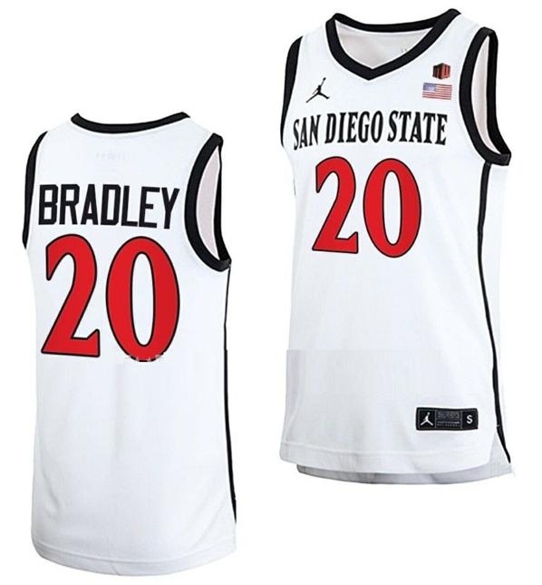 Men's Matt Bradley Jersey San Diego State Aztecs College Basketball Home White #20