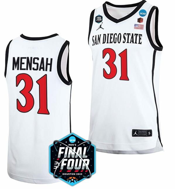 Men's Nathan Mensah Jersey San Diego State Aztecs College Basketball 2023 NCAA Final Four White #31