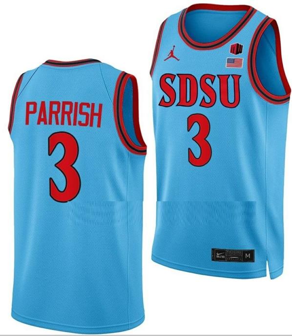 Men's Micah Parrish Jersey San Diego State Aztecs College Basketball Blue Alternate #3