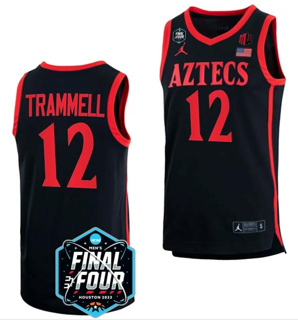 Men's Darrion Trammell Jersey San Diego State Aztecs 2023 NCAA National Championship March Madness Black #12