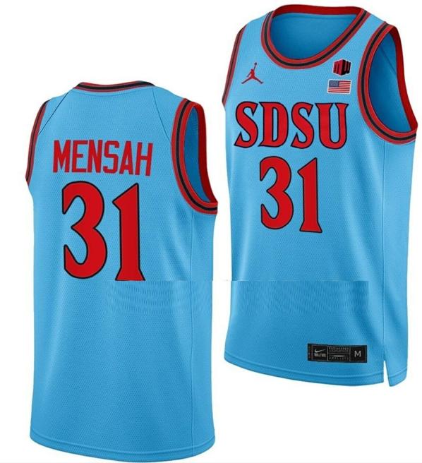 Men's Nathan Mensah Jersey San Diego State Aztecs College Basketball Blue Alternate #31