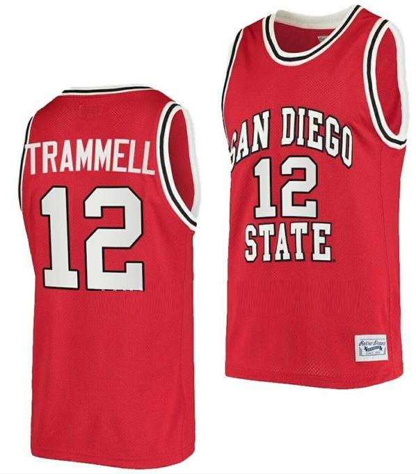 Men's Darrion Trammell Jersey San Diego State Aztecs College Basketball Red Retro #12