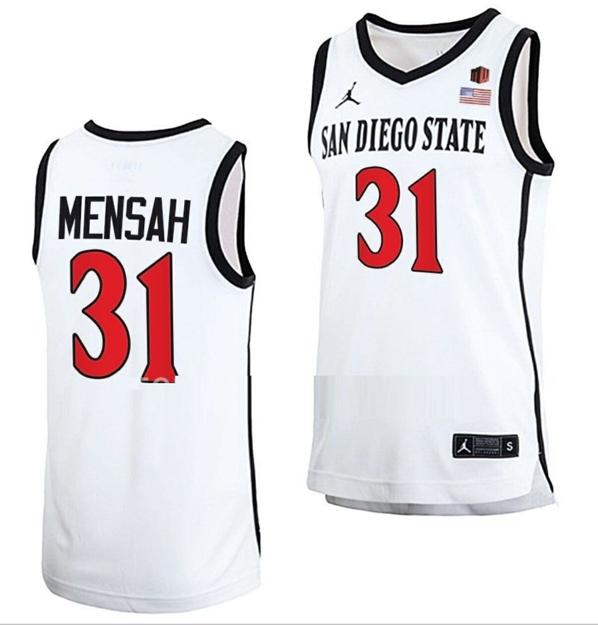 Men's Nathan Mensah Jersey San Diego State Aztecs College Basketball Home White #31