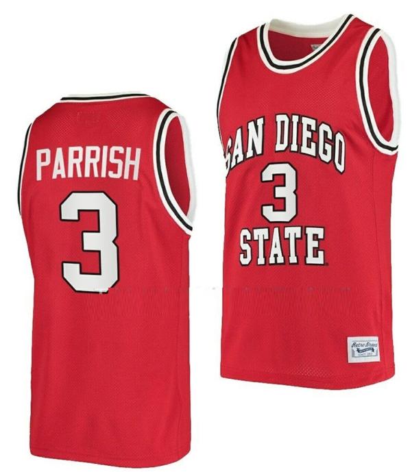 Men's Micah Parrish Jersey San Diego State Aztecs College Basketball Red Retro #3