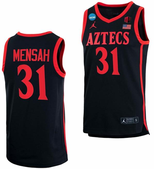 Men's Nathan Mensah Jersey San Diego State Aztecs College Basketball 2023 NCAA March Madness Black #31