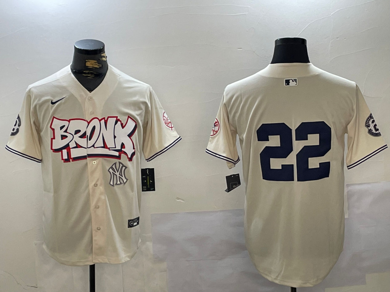 Men's New York Yankees #22 Juan Soto Cream Bronx Graffiti V2 Vapor Limited Stitched Baseball Jersey