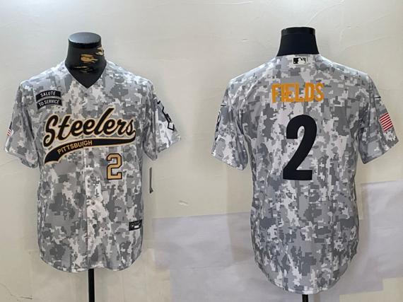 Men's Pittsburgh Steelers #2 Justin Fields 2024 Arctic Camo Salute To Service Stitched Baseball Jersey