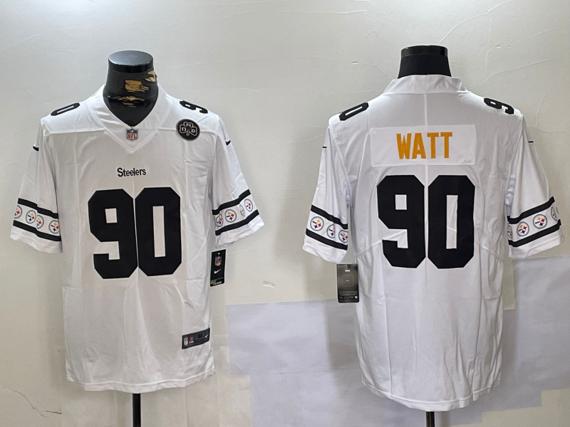 Men's Pittsburgh Steelers #90 T.J. Watt White 2019 Team Logo Cool Edition Stitched Jersey