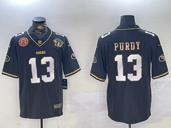 Men's San Francisco 49ers #13 Brock Purdy Black Patch Vapor Limited Stitched Football Jersey