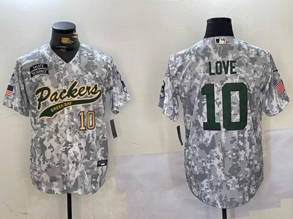 Men's Green Bay Packers #10 Jordan Love 2024 Arctic Camo Salute To Service Stitched Baseball Jerseys