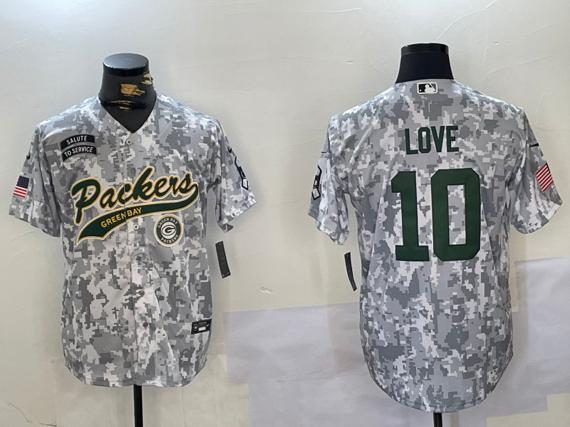 Men's Green Bay Packers #10 Jordan Love 2024 Arctic Camo Salute To Service Baseball Stitched Jersey