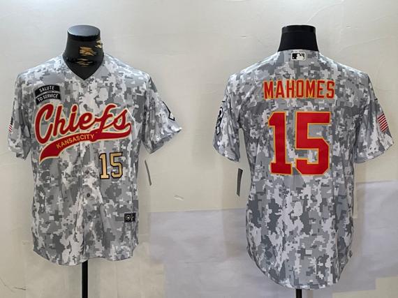 Men's Kansas City Chiefs #15 Patrick Mahomes 2024 Arctic Camo Salute To Service Stitched Baseball Jersey