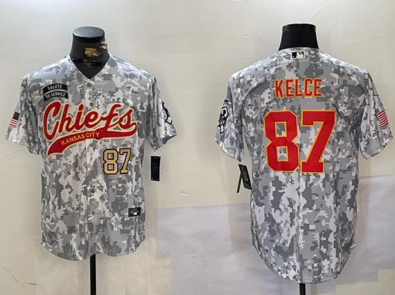 Men's Kansas City Chiefs #87 Travis Kelce 2024 Arctic Camo Salute To Service Stitched Baseball Jersey