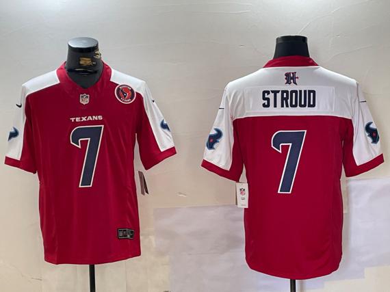 Men's Houston Texans #7 C.J. Stroud Red White 2024 F.U.S.E. Vapor With Team Patch Limited Stitched Jersey