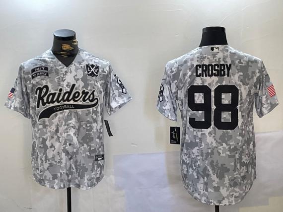 Men's Las Vegas Raiders #98 Maxx Crosby 2024 Arctic Camo Salute To Service Stitched Baseball Jersey