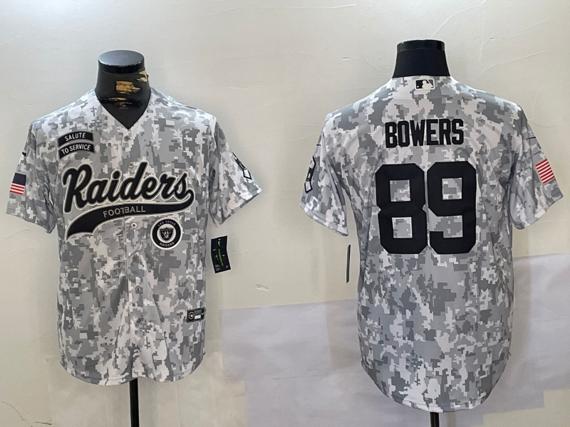 Men's Las Vegas Raiders #89 Brock Bowers 2024 Arctic Camo Salute To Service Stitched Baseball Jersey