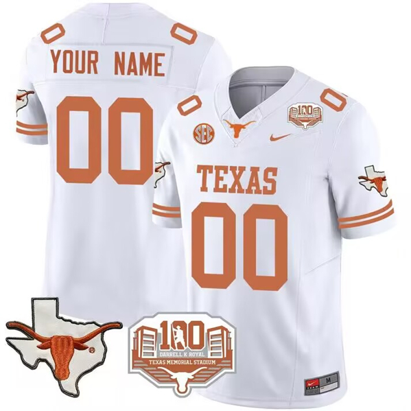 Men's Texas Longhorns Active Player Custom White 2024 F.U.S.E. 100 Years Of Darrell K Royal Vapor Limited Stitched Jersey