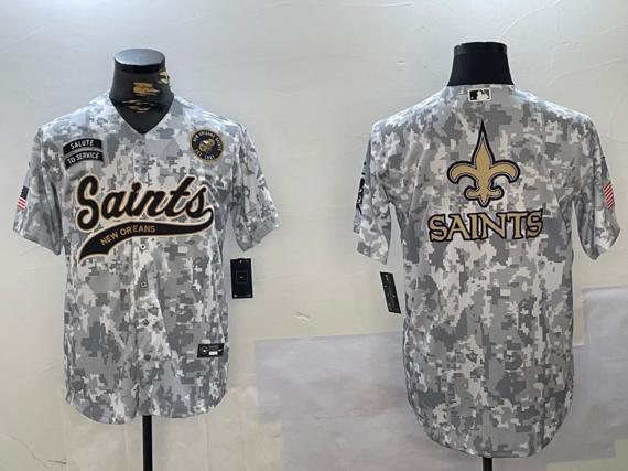 Men's New Orleans Saints Team Big Logo 2024 Arctic Camo Salute To Service Stitched Baseball Jersey