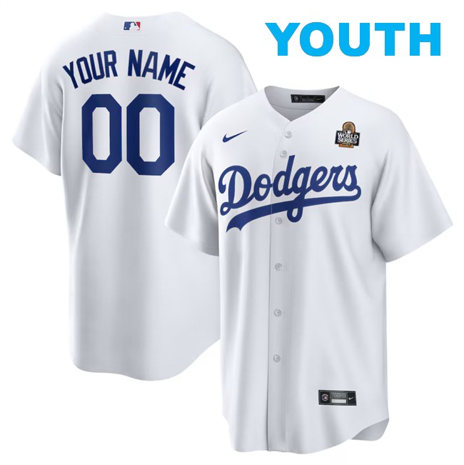 Youth Los Angeles Dodgers ACTIVE PLAYER Custom White 2024 World Series Cool Base Stitched Baseball Jersey