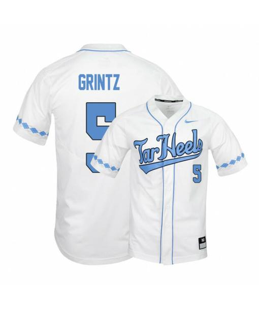 Men's North Carolina Tar Heels 5 Eric Grintz White Elite Baseball Jersey