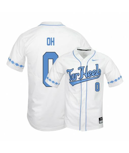 Men's North Carolina Tar Heels 0 Michael Oh White Elite Baseball Jersey