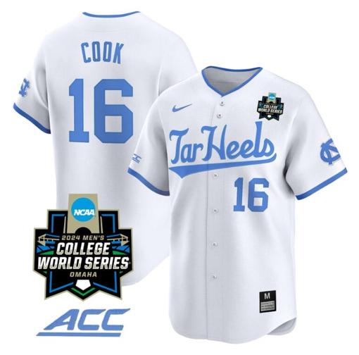 Men's Casey Cook Jersey #16 North Carolina Tar Heels 2024 College World Series Vapor Premier Limited NCAA Baseball Stitched White