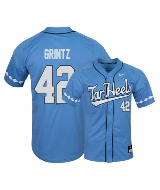 Men's North Carolina Tar Heels 42 Eric Grintz Blue Elite Baseball Jersey