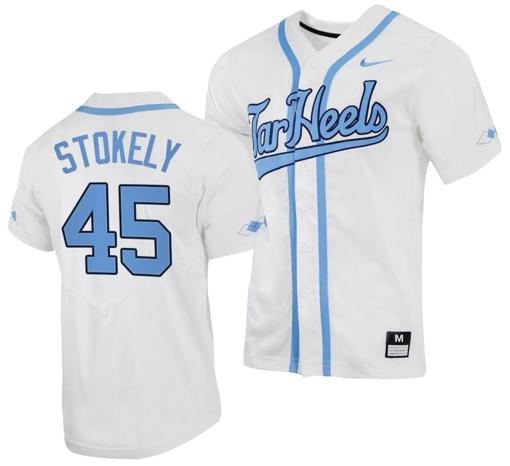 Men's Hunter Stokely Jersey #45 North Carolina Tar Heels Baseball White Full-Button