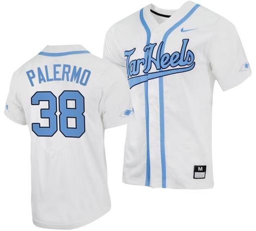 Men's Davis Palermo Jersey #38 North Carolina Tar Heels Baseball White Full-Button