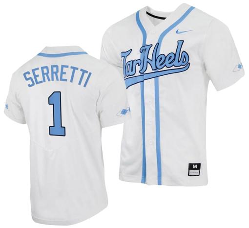 Men's Danny Serretti Jersey #1 North Carolina Tar Heels Baseball White Full-Button